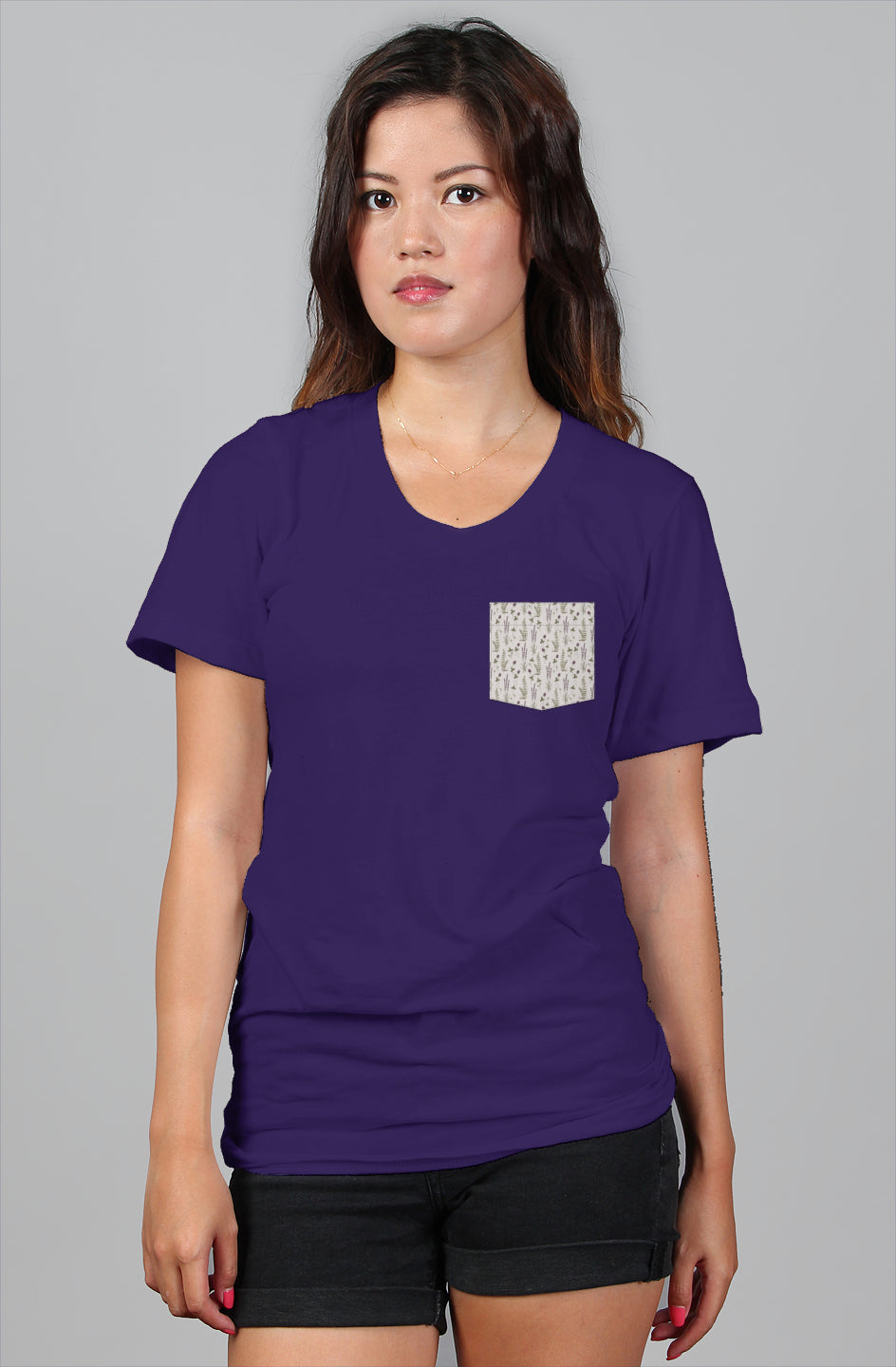 womens relaxed t shirt purple lavender/clover pock